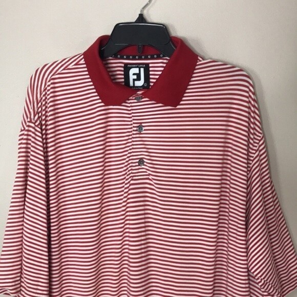 Footjoy prodry Lisle red and white striped polo performance wear shirt size L - Picture 2 of 10
